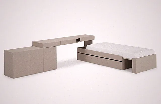 Jugendzimmer Set WOOW SET-01L Bett mit Schubladen + Schreibtisch + Kommode Grau