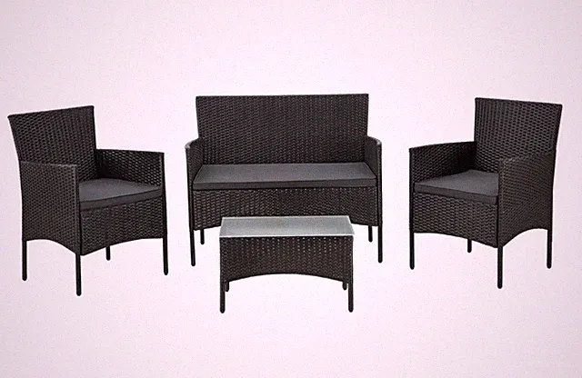 Juskys Polyrattan Gartenmöbel-Set Fort Myers - Tisch, Sofa & 2 Stühle - Schwarz