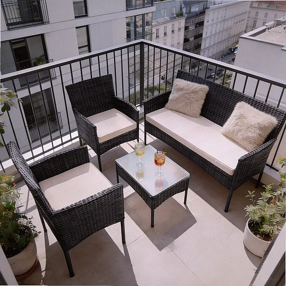 Juskys Polyrattan Sitzgruppe Fort Myers 4 Personen Mit 2Er Sofa, 2 Stühle, Tisch