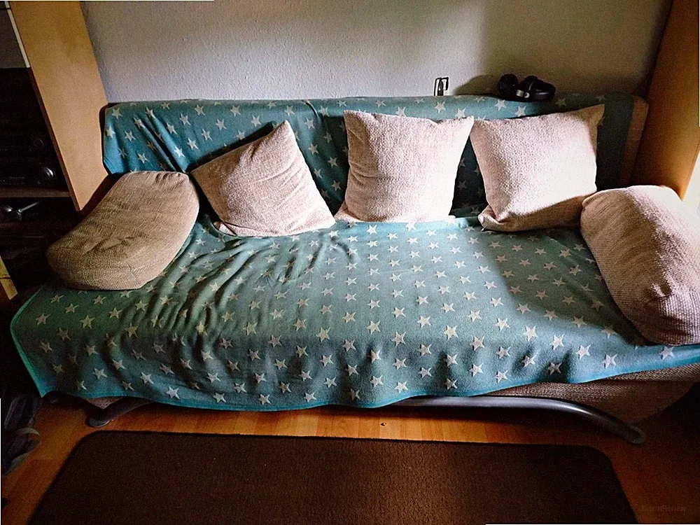 JV Möbel Grün/Beige armloses Sofa Sternmuster, Baumwolle, m. Kissen L100