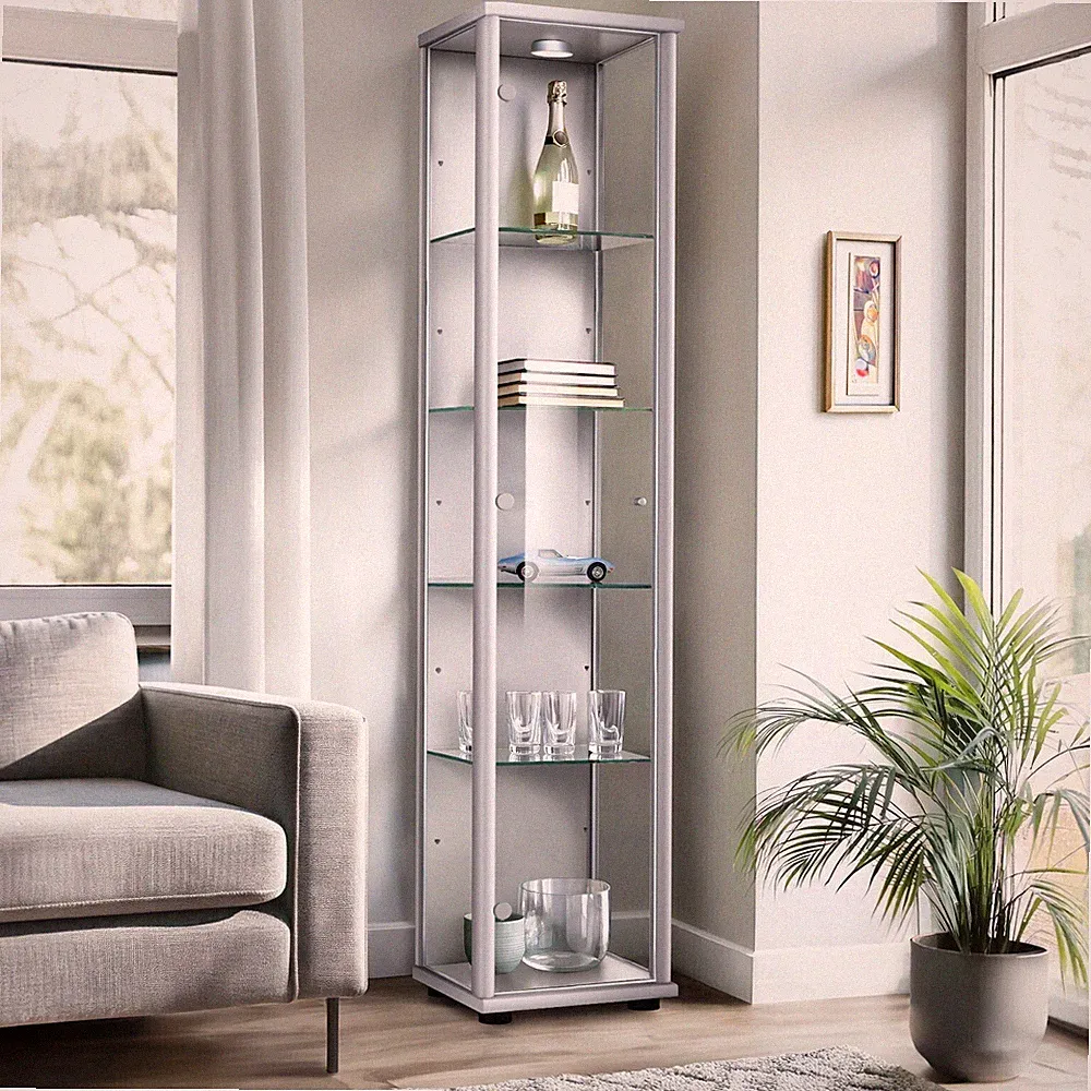 K-Möbel Glasvitrine (176x37x33 cm) Regal Schrank ESG Sammlervitrine Standvitrine
