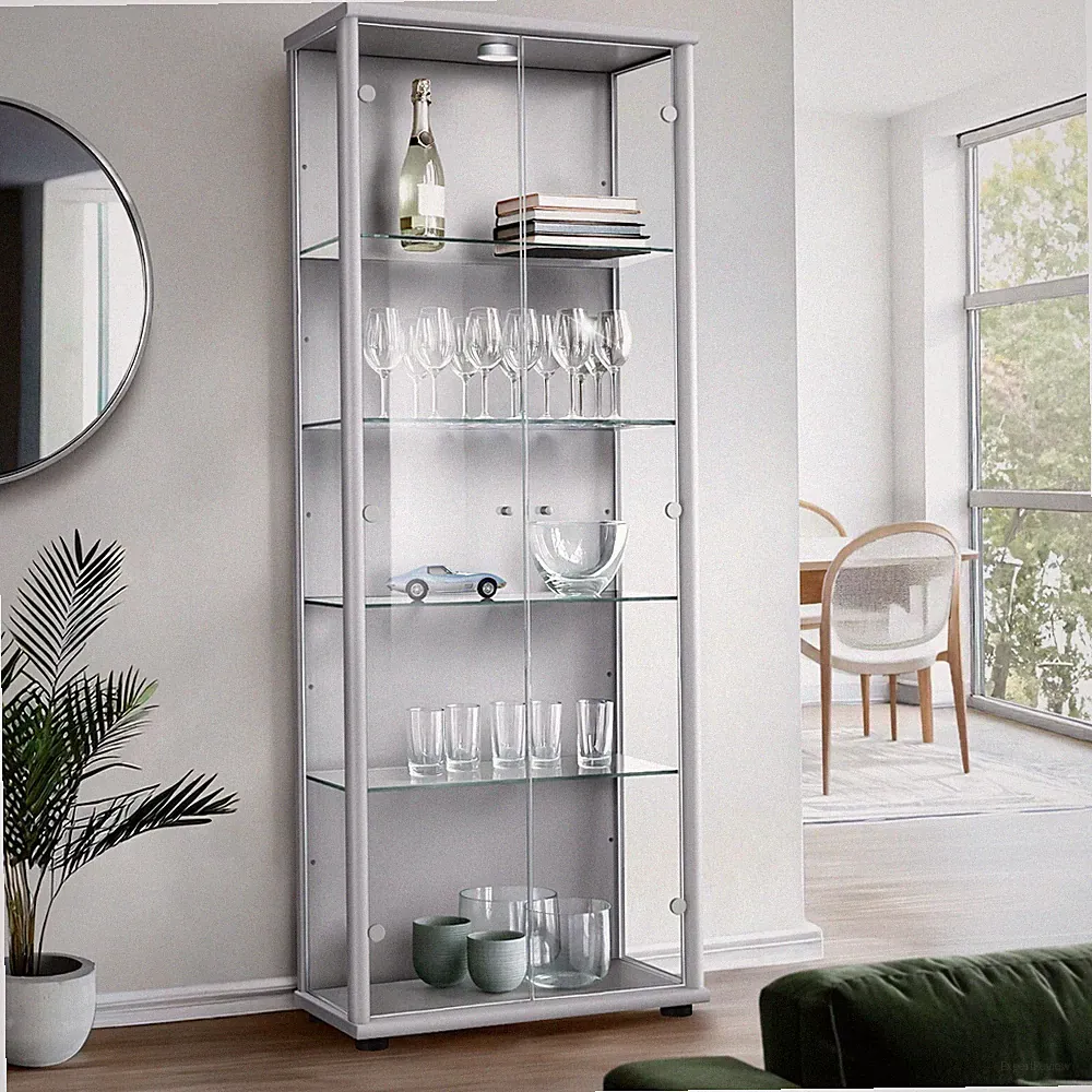 K-Möbel Glasvitrine 2-türig (176x67x33 cm) Regal Schrank ESG Sammlervitrine Glas