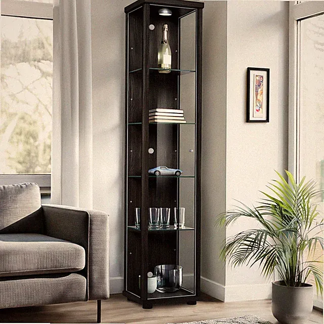 K-Möbel Glasvitrine in Schwarz (176x37x33 cm); Regal Schrank ESG Sammlervitrine
