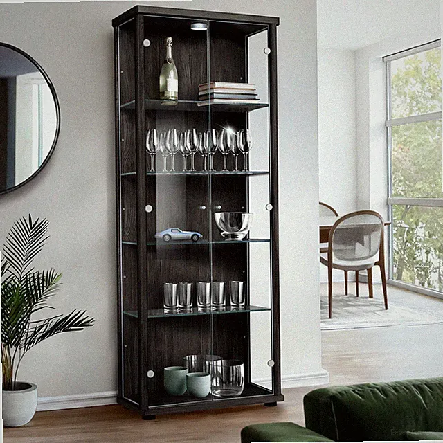 K-Möbel Glasvitrine in Schwarz (176x67x33 cm); Regal Schrank ESG Sammlervitrine