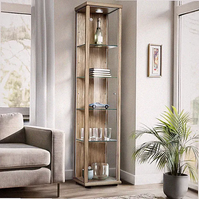 K-Möbel Glasvitrine in Sonoma Eiche (176x37x33 cm); Regal Schrank Sammlervitrine