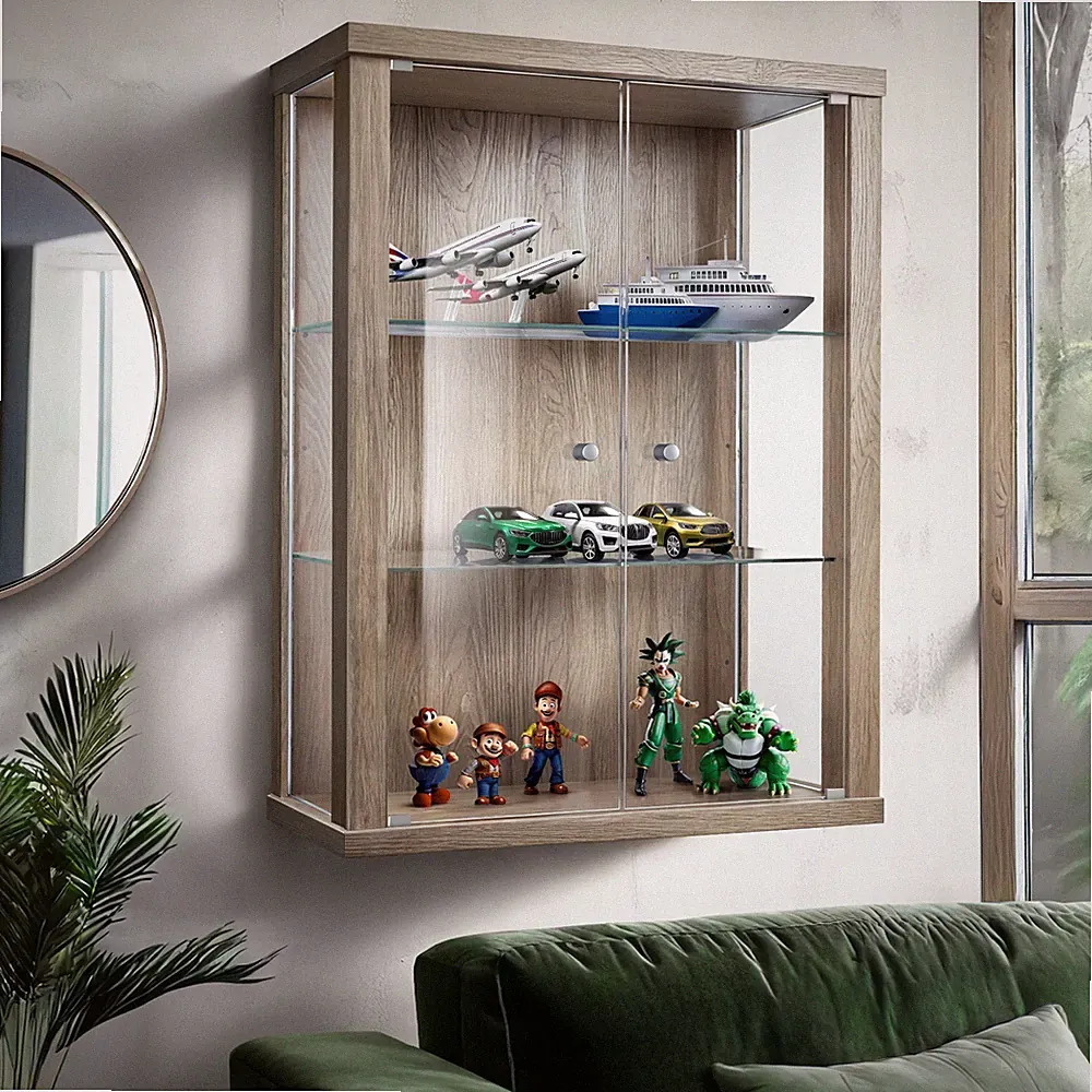 K-Möbel Glasvitrine in Sonoma Eiche (80x60x25cm); Regal Schrank Sammlervitrine
