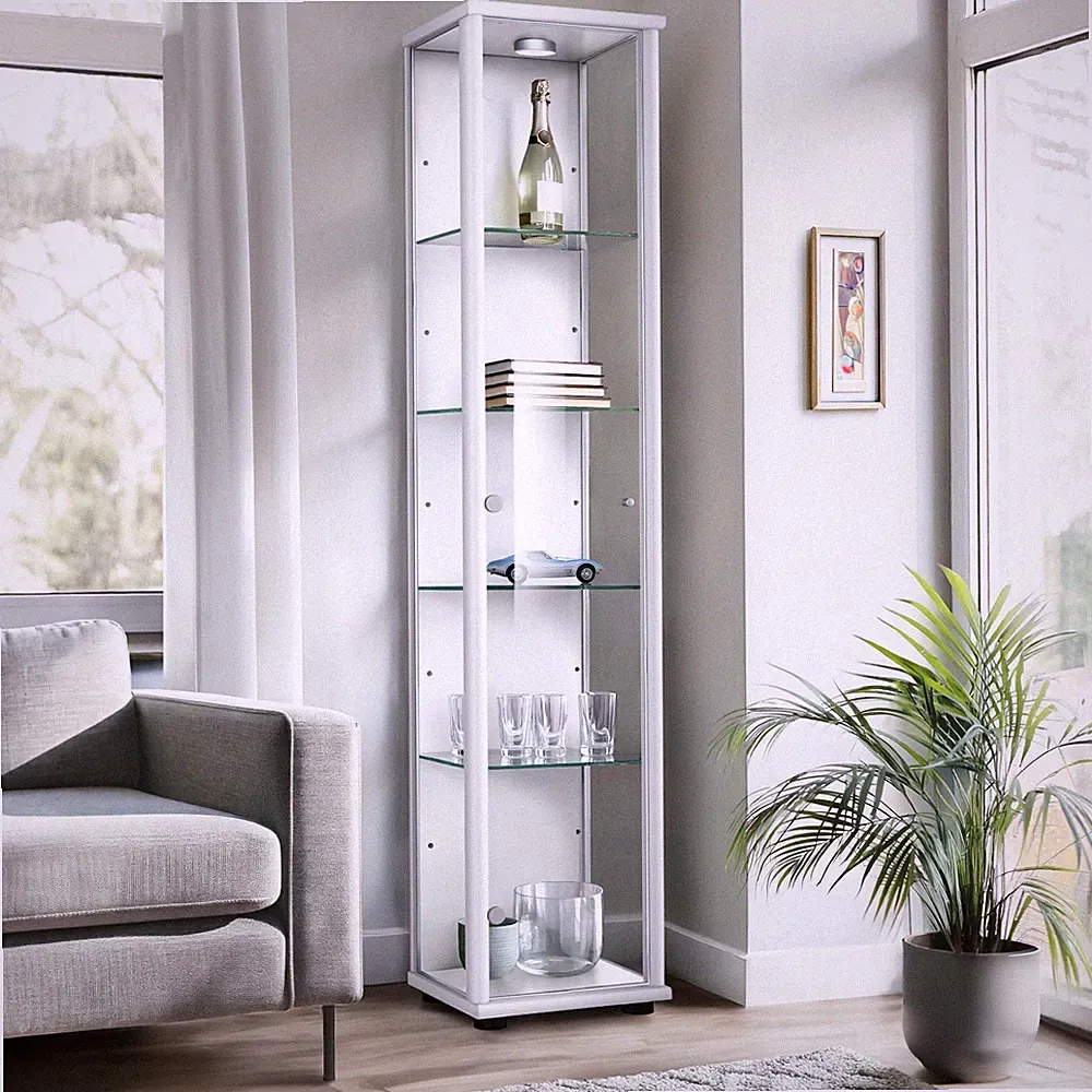 K-Möbel Glasvitrine in Weiss (176x37x33 cm); Regal Schrank ESG Sammlervitrine