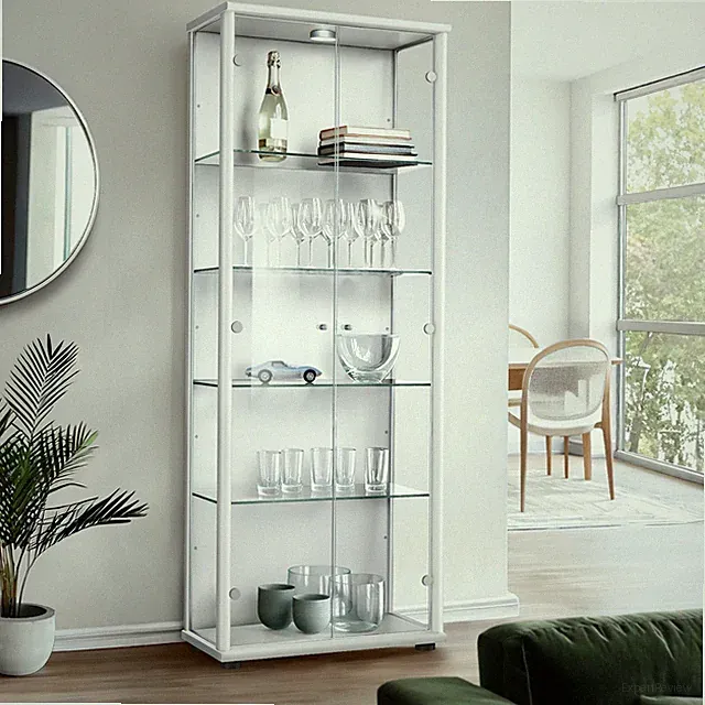 K-Möbel Glasvitrine in Weiss (176x67x33 cm); Regal Schrank ESG Sammlervitrine