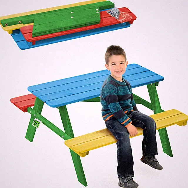 KADAX Kinder-Picknicktisch mit Bänken, Kindermöbel für Picknick, Buntes