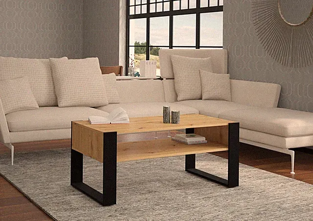 Kaffeetisch Couchtisch NUKA F 110x60 cm Beistelltisch handwerkliche eiche weiß
