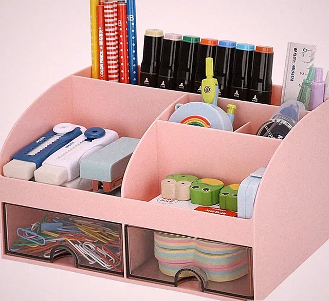 KAHEIGN Schreibtisch Organizer mit 6 Fächern und 2 Schubladen, 19x14cm