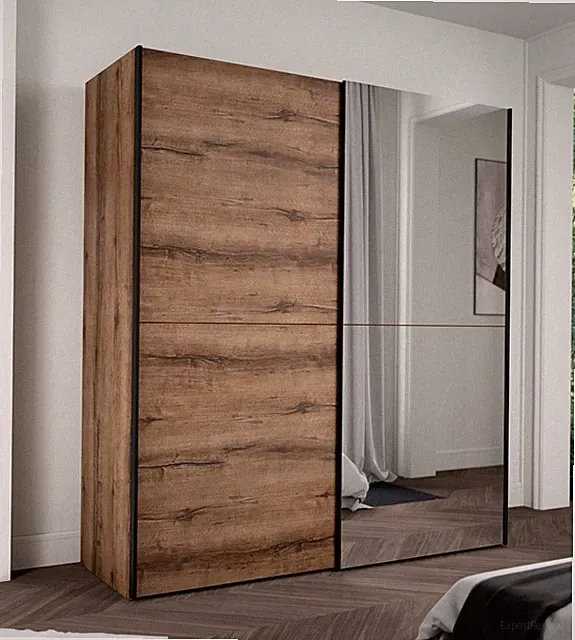 KAIKAIS Kleiderschrank 170, Schrank mit 2 Schwebetüren, Spiegeltür, Kleiderst...