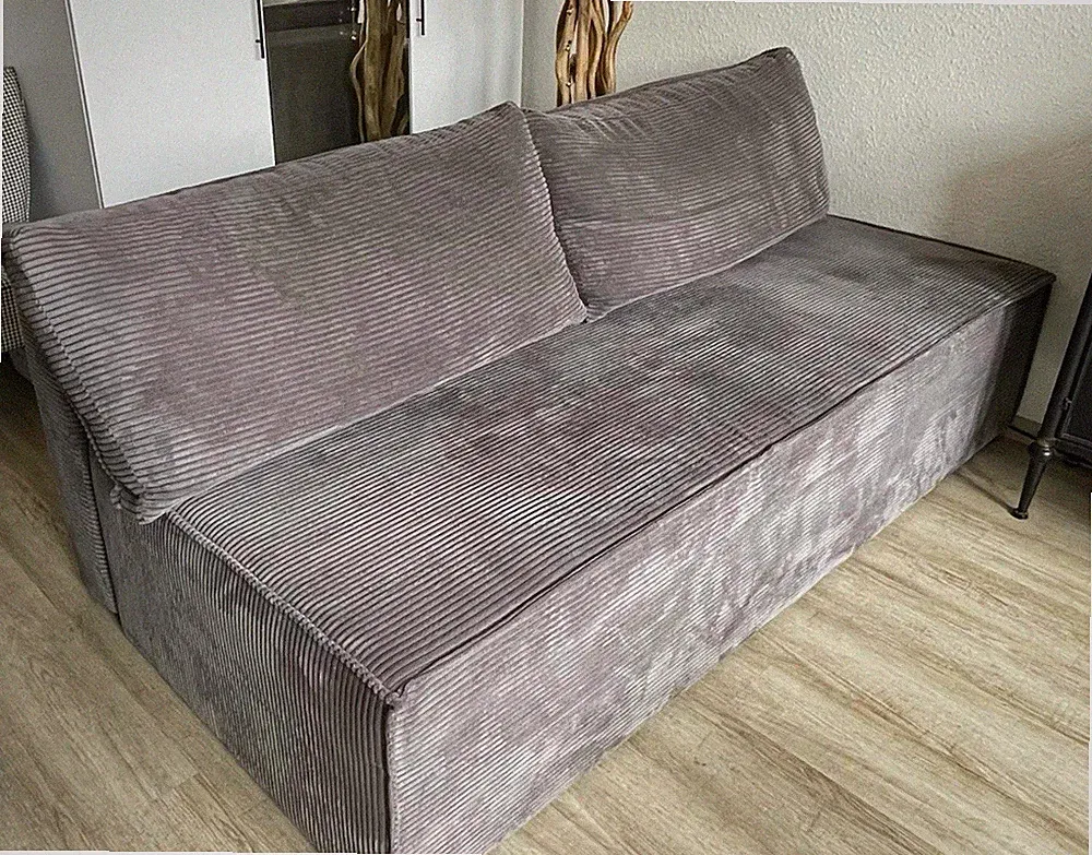Kaiser Schlafsofa Cord grau armlos Schlaffunktion 140x200cm H46 3-Sitzer
