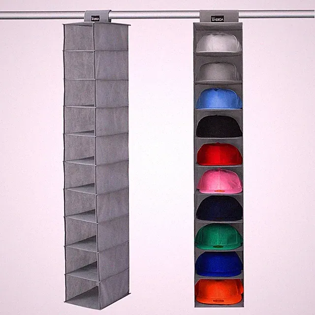 Kappenhalter Hutorganizer 10 Regale hängend Stoff Kunststoff Kleidungshalter