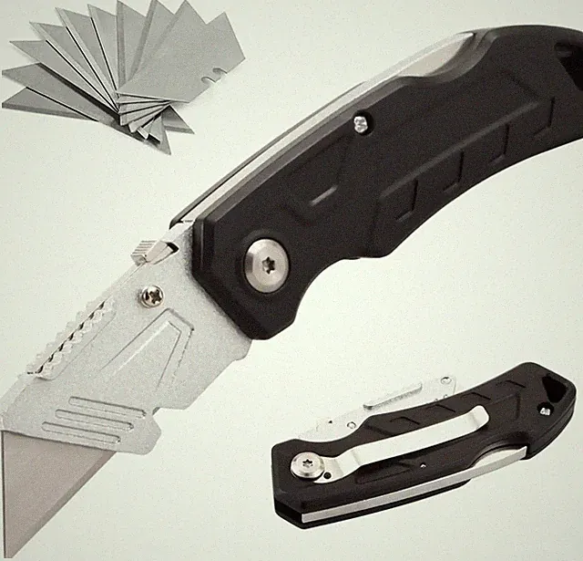 Kartonmesser Mit 10 Ersatzklingen, Robustes Klappmesser Für Karton, Pappe, Teppi