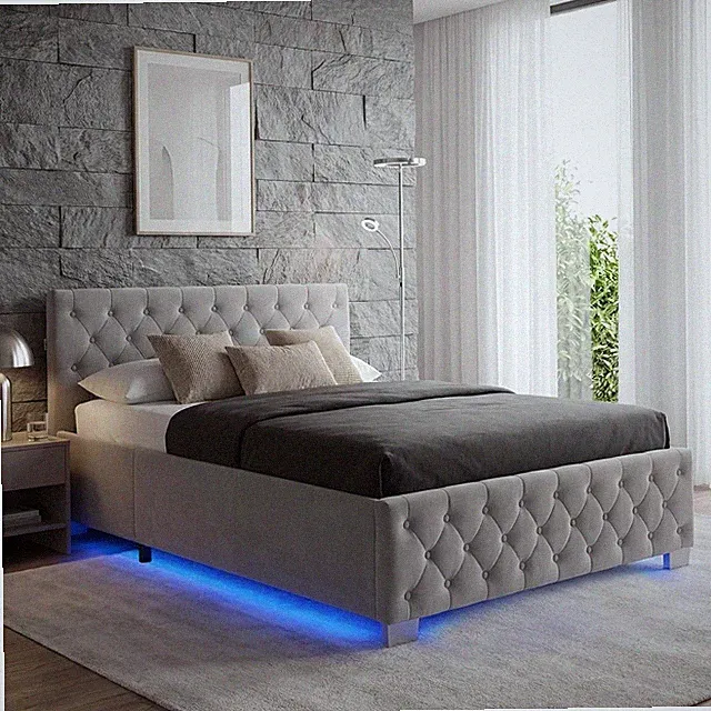 Kastenbett 180x200cm Polsterbett Doppelbett, Jugendbett,Kingsize-Bett+LED Dunkel
