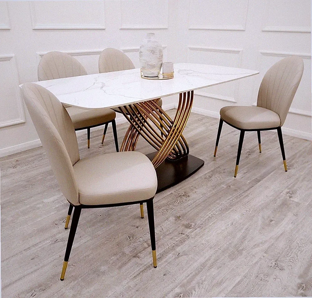 Kate Luxus Italienischer Esstisch 1,8 m Weiß Marmor Stein Gold NEU