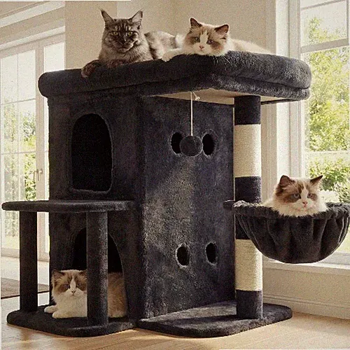 Katzenbaum 65 cm Hoch Rauchgrau | Extra Große Plattform, Etagen-Katzenmöbel mit