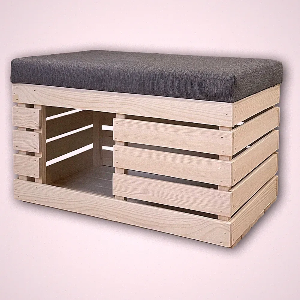 Katzenhaus Holz Box mit Samt Sitzbank Katzenhütte Katzenhöhle 90x40x50 cm