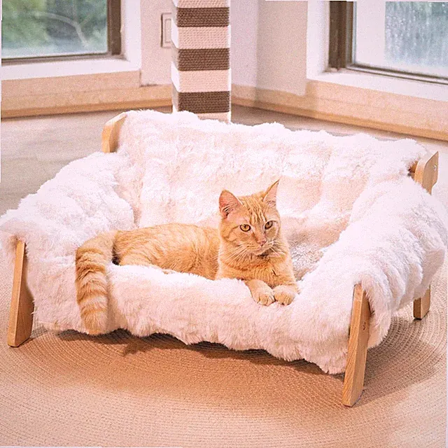Katzensofa aus Massivholz – haustierfreundlich, waschbarer Bezug, 70×47×30 cm