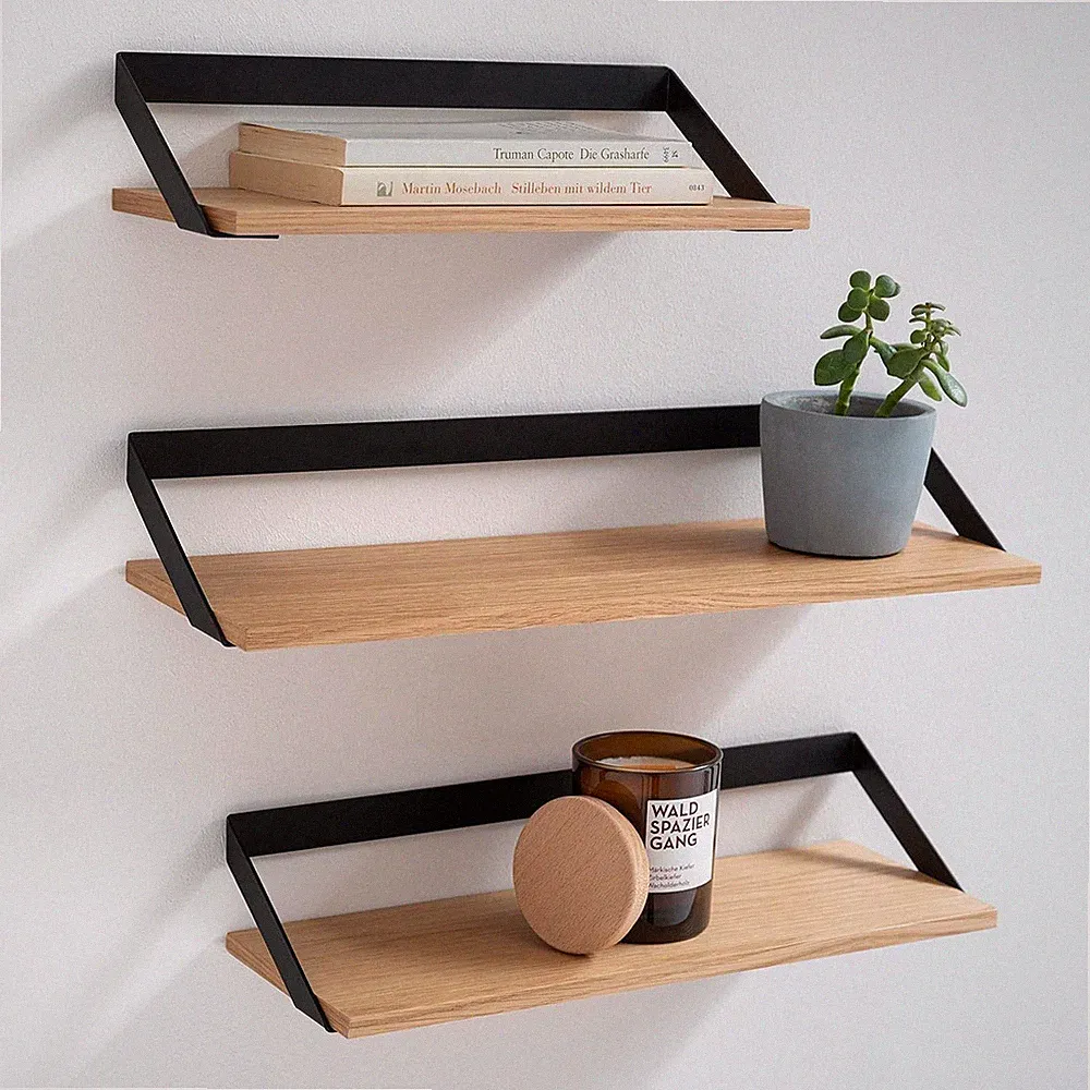 Kazai. Wandregal-Set -Finn- | Hängende Regale aus Metall und Echtholz-Veneer