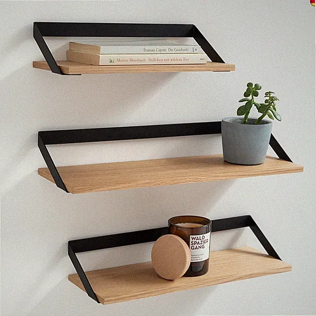 Kazai. Wandregal-Set -Finn- | Hängende Regale aus Metall und Echtholz-Veneer