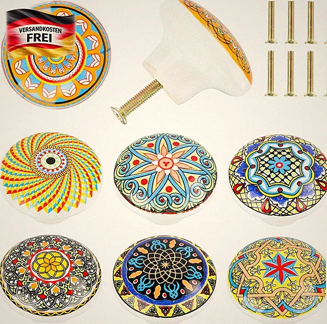 Keramikmöbelknöpfe Set für Schränke und Schubladen - handgemalte Boho-Motive