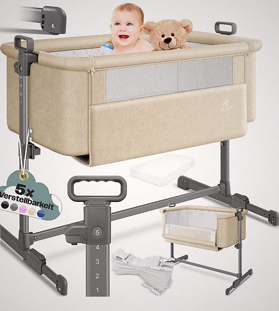 Kesser 3in1 Kinderbett Babybett Beistellbett Zustellbett Matratze mit Rollen