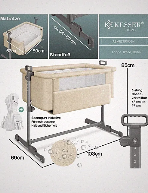 KESSER® 3in1 Kinderbett Babybett Beistellbett Zustellbett Matratze mit Rollen