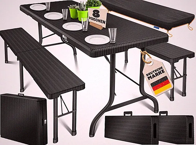 KESSER® Bierzeltgarnitur Set Rattan Festzeltgarnitur klappbar Campingtisch 180cm