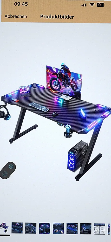 KESSER Gaming Schreibtisch LED 120x60cm Schwarz Carbonfaser-Optik Metall