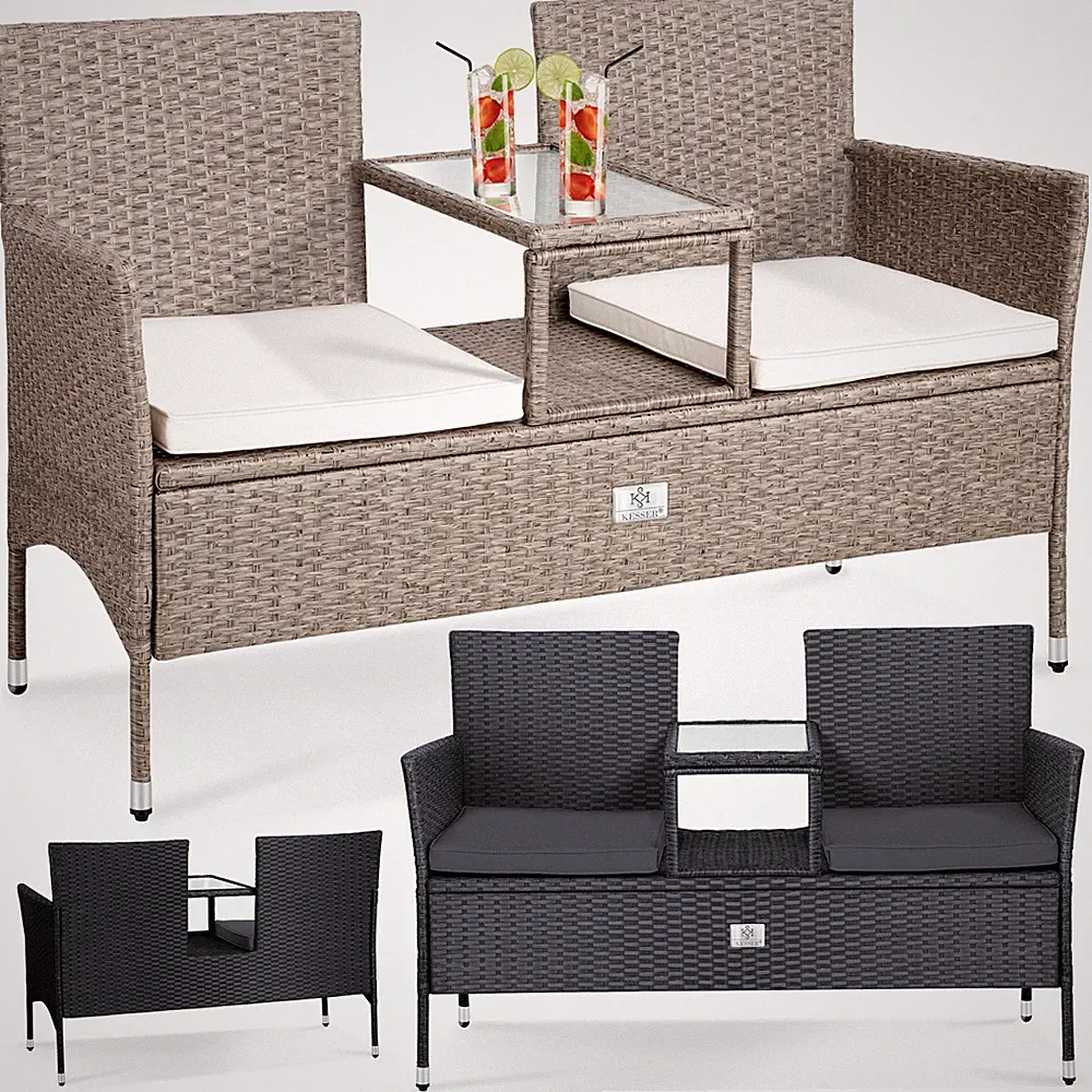 KESSER® Gartenbank 2-Sitzer Poly Rattan Sitzbank Parkbank Bank Garten Möbel
