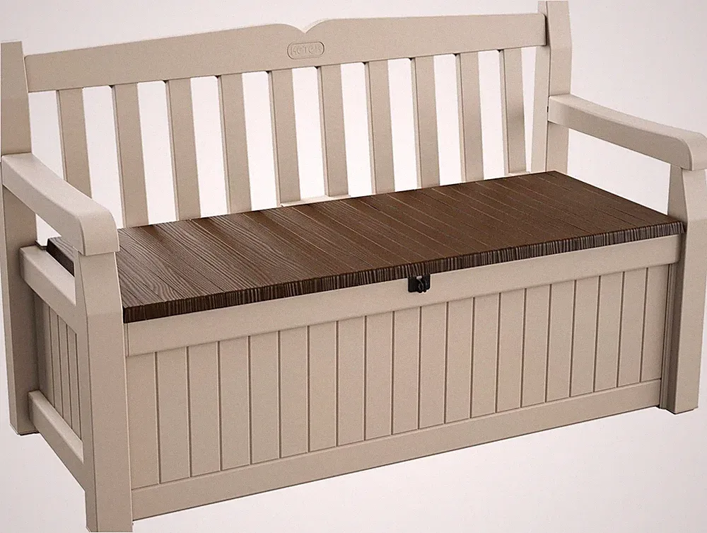 Keter Gartenbank Sitzbank mit Kissenbox 265L Stauraum wetterfest Outdoor beige