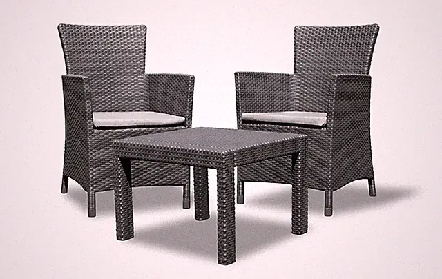 Keter Lounge Set Rosario Balcony 2x Sessel und 1x Tisch, Rattanoptik, Kunststoff