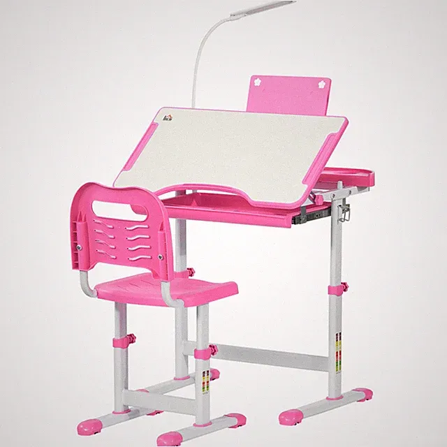 Kinder Arbeitszimmer Schreibtisch & Stuhl Set Rosa MDF Stahl PP 70x49,5cm Verstellbare Schublade Lampe XL