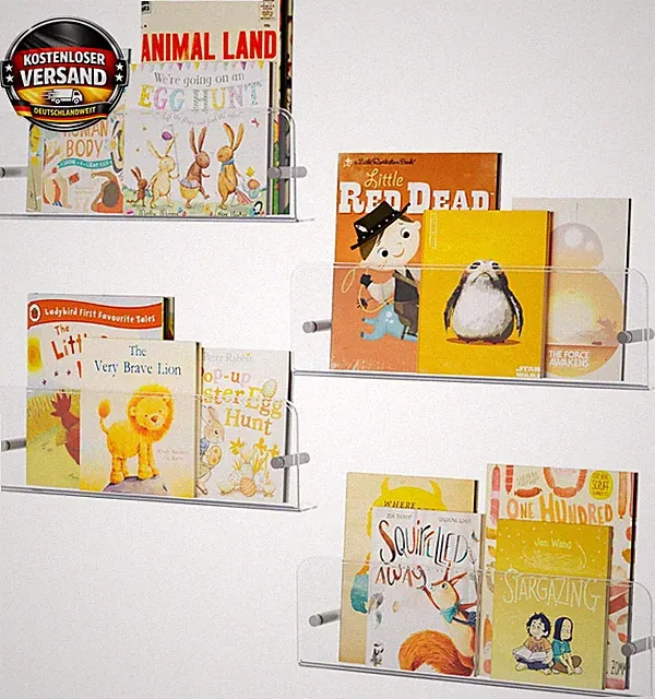 Kinder Bücherregal Wand transparent 39cm sicher & stabil für Kinderzimmer