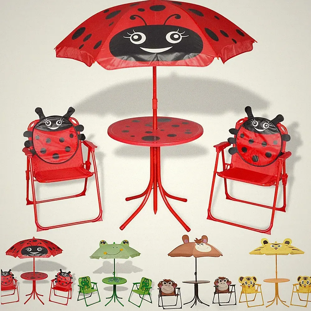 Kinder Garten Bistro Set Tisch mit Sonnenschirm Stuhl Gartenmöbel Kindermöbel