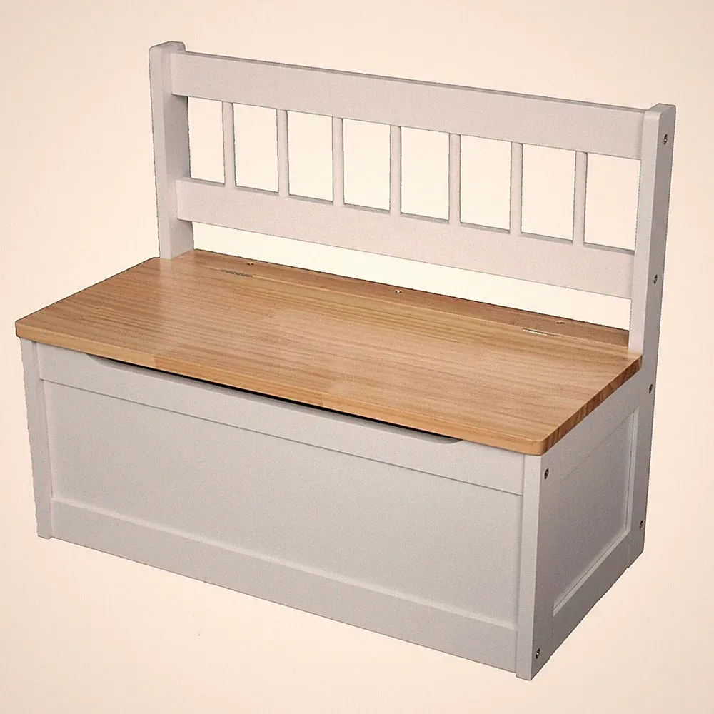 Kinder Holz Truhen Bank 60 x 50cm - weiß / natur - Sitz Möbel Truhe mit Stauraum