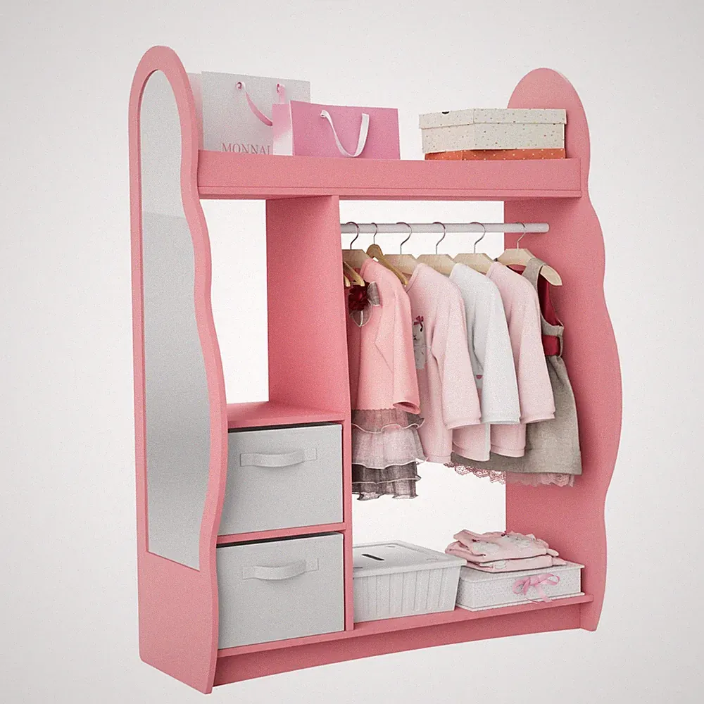 Kinder Kleiderschrank 81 x 28 x 106,5 cm (Wolken mit 2 Schubladen, Rosa)