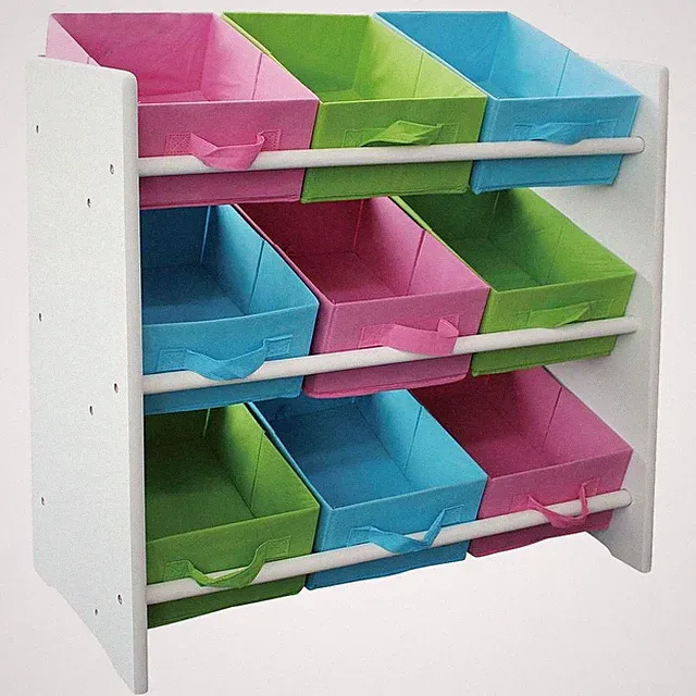 Kinder Regal + 9 Boxen Standregal Spielzeugkiste Kinderzimmerregal Kommode weiß