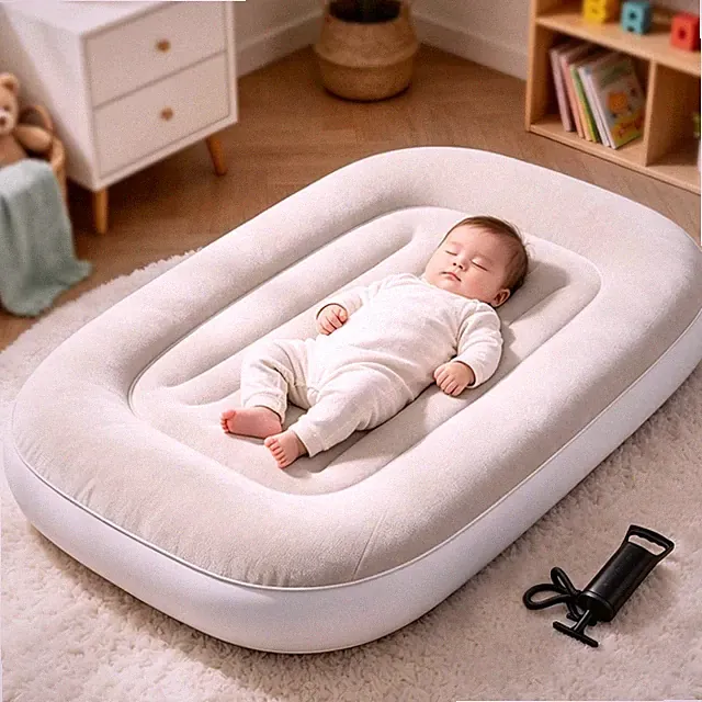Kinder Reisebett Luftbett Kinderbett Aufblasbar mit Handpumpe 102x84x19 cm