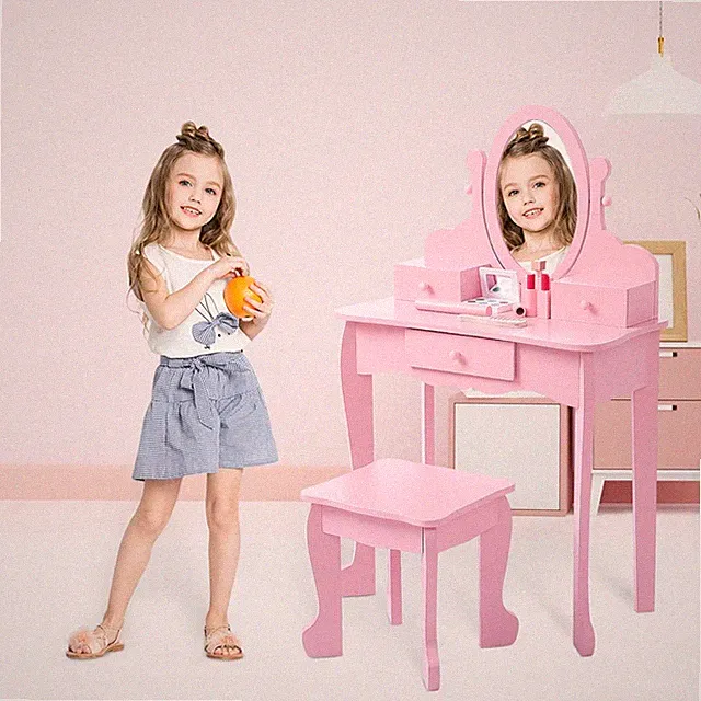 Kinder Schminktisch Set mit Stuhl & Spiegel Schreibtisch Frisiertisch Prinzessin