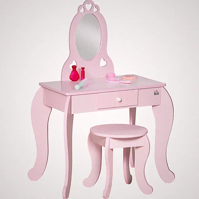 Kinder Schminktisch und Hocker Set mit Spiegel Schublade Mädchen Schminktisch Rosa