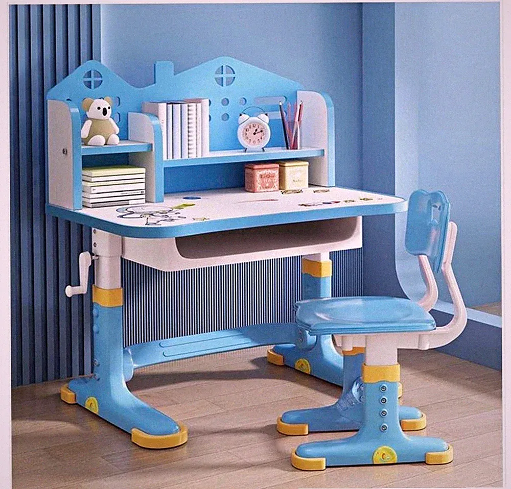Kinder Schreibtisch Kunststoff blau/weiß mit Regalaufsatz 73x60x65 cm