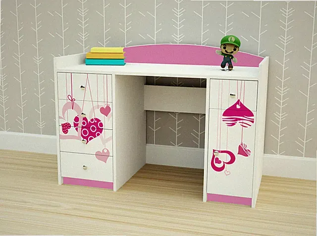 Kinder Schreibtisch mit mit 5 Schubladen und 1 Regal, BUNTER AUFKLEBER 125x89x60