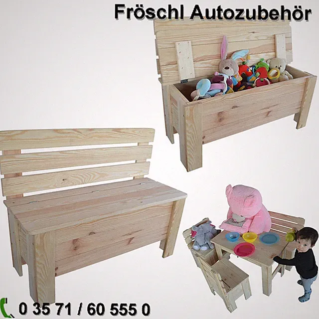 Kinder Sitz Bank Holz für Garten mit Deckel Truhe Spielzeug naturbelassen j*