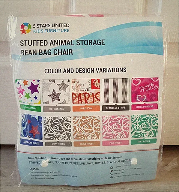 KINDER SITZSACK STUHL - 5 STARS UNITED - ROSA ROSE WEISS - STOFFTIER AUFBEWAHRUNG