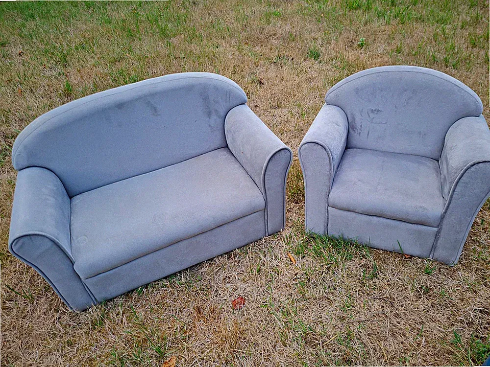 Kinder Sofa Set grau Stoff 2-teilig Zweisitzer+Sessel L50xB40xH44 cm