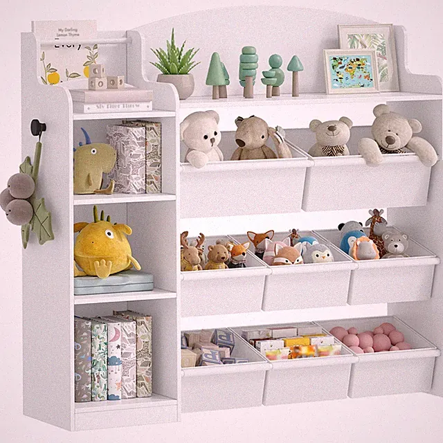 Kinder Spielzeugregal Bücherregal Weiß 8 Boxen 30x110x104 cm Aufbewahrungssystem