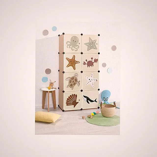 Kinder Steckregal für Kinderzimmer Kinderregal Blau / Beige Spielzeug Regal Neu